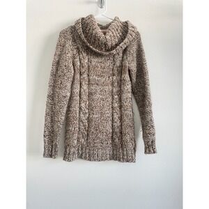 Y2K Esprit Cowl Neck Sweater Women M Brown Cable Knit Long Clean Girl Minimalist